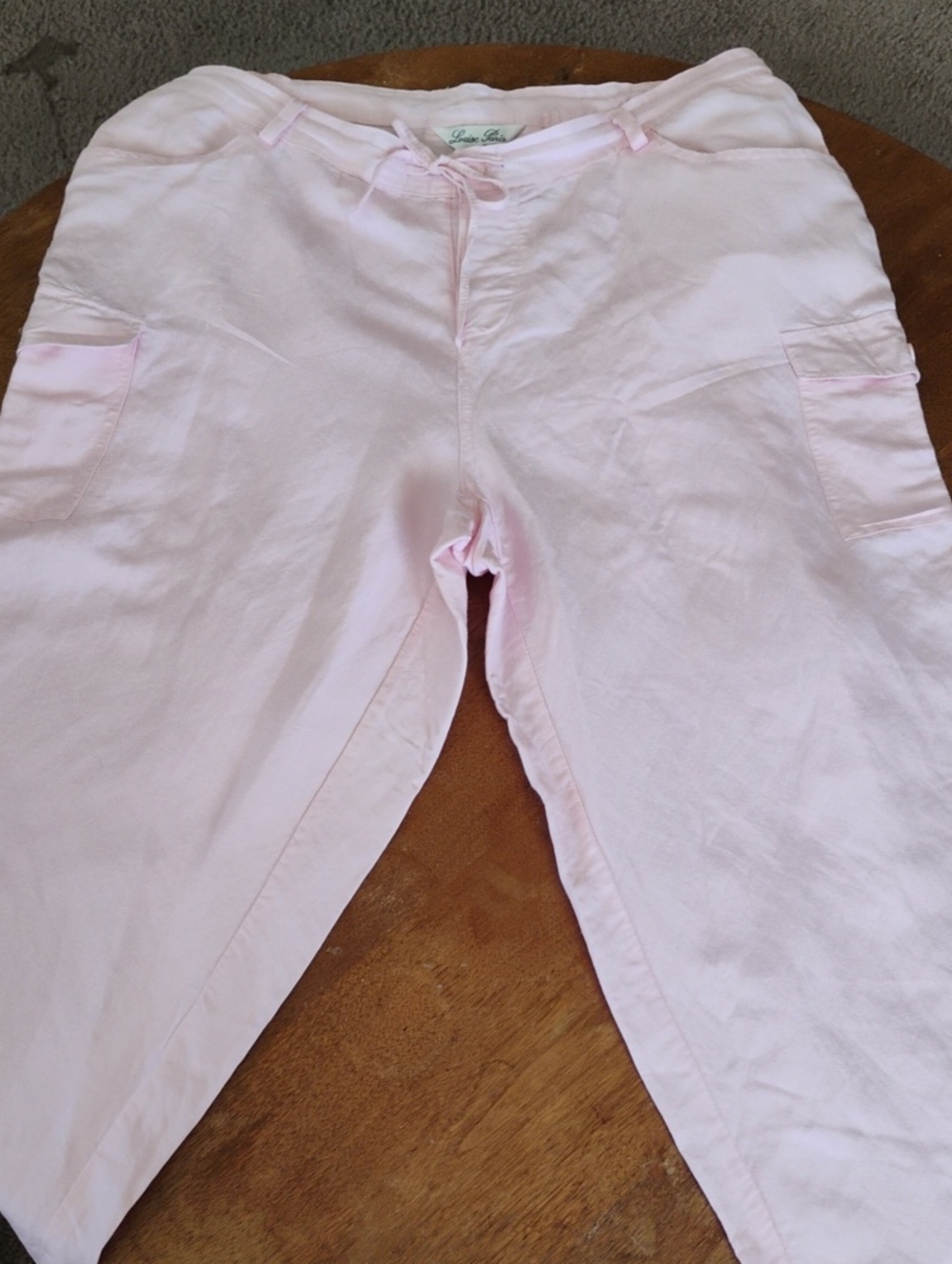 Light Weight Pink Drawstring Casual Pants Sz 2x Ramie & Rayon Side Pockets